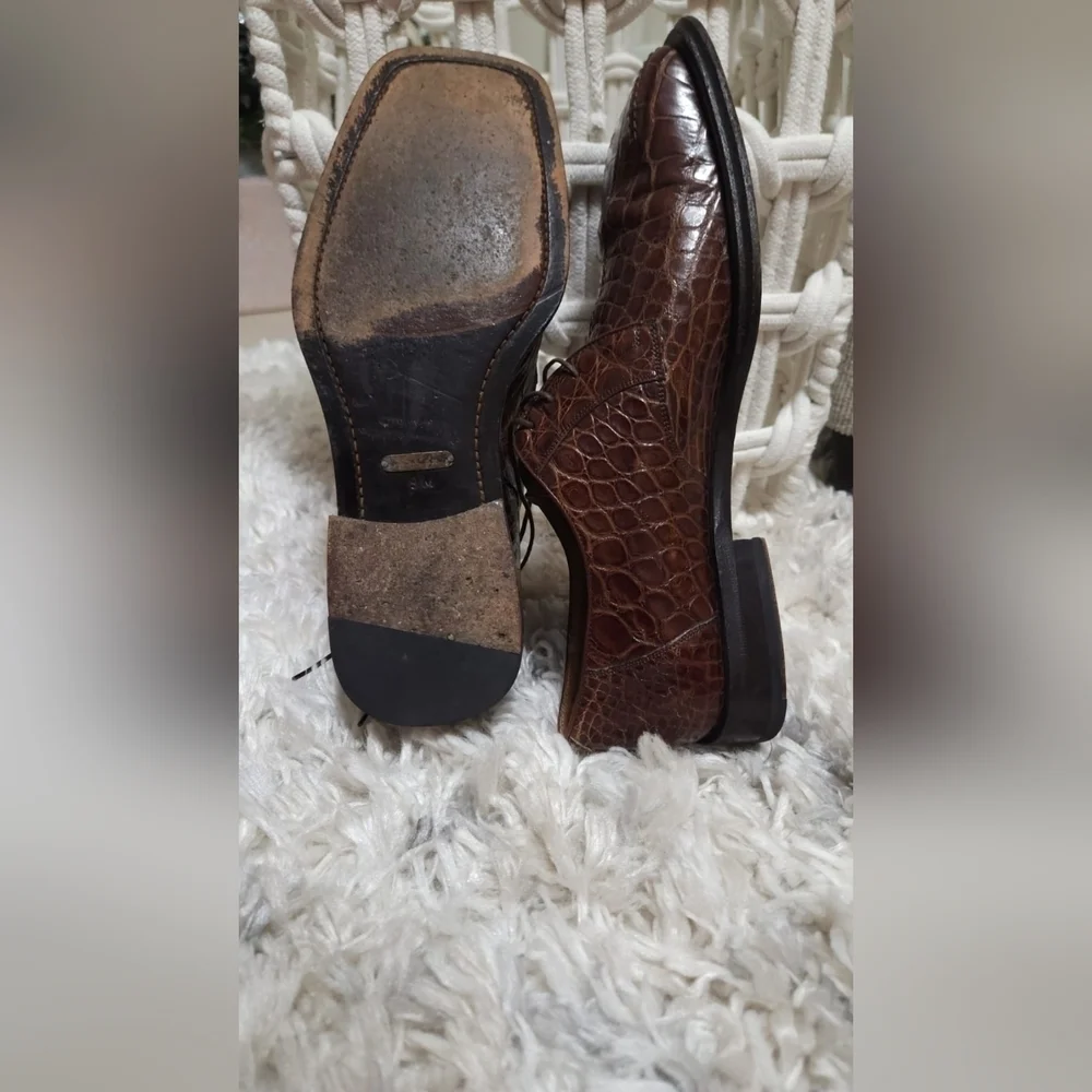 Rare Mezlan Platinum Pavone Genuine Aligator Leather Brown Size 9